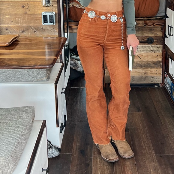 Levi's Denim - Levi's Ribcage Flare High-Waist Rust Orange Corduroy Size 24